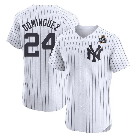 Men's New York Yankees ＃24 Jasson Dominguez White Elite Home 2024 World Series Jersey