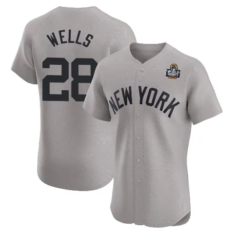 Men's New York Yankees ＃28 Austin Wells Gray Elite Road 2024 World Series Jersey