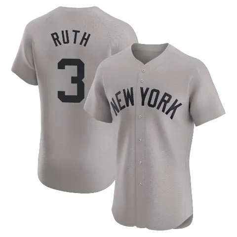 Men's New York Yankees ＃3 Babe Ruth Gray Elite Road Jersey