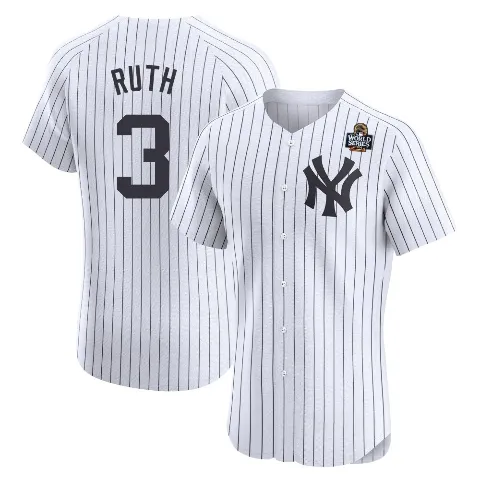 Men's New York Yankees ＃3 Babe Ruth White Elite Home 2024 World Series Jersey