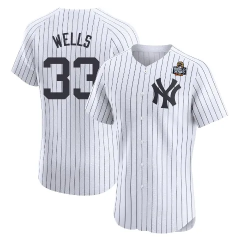 Men's New York Yankees ＃33 David Wells White Elite Home 2024 World Series Jersey