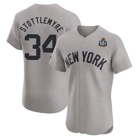 Men's New York Yankees ＃34 Mel Stottlemyre Gray Elite Road 2024 World Series Jersey