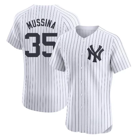 Men's New York Yankees ＃35 Mike Mussina White Elite Home Jersey
