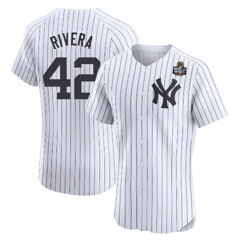 Men's New York Yankees ＃42 Mariano Rivera White Elite Home 2024 World Series Jersey