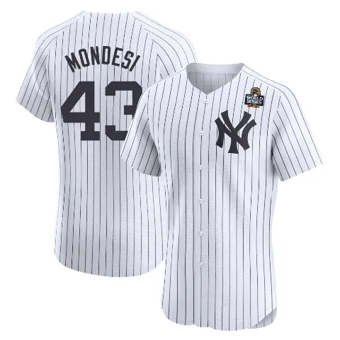Men's New York Yankees ＃43 Raul Mondesi White Elite Home 2024 World Series Jersey