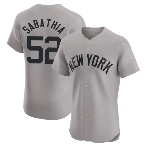 Men's New York Yankees ＃52 CC Sabathia Gray Elite Road Jersey