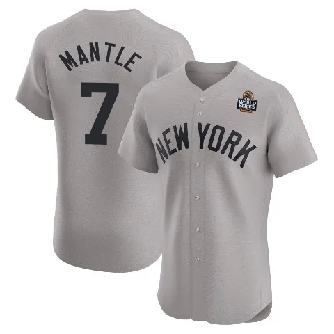 Men's New York Yankees ＃7 Mickey Mantle Gray Elite Road 2024 World Series Jersey