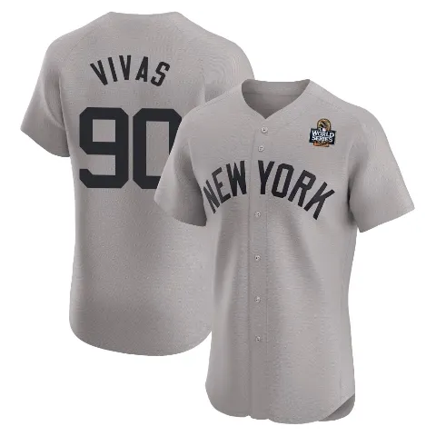Men's New York Yankees ＃90 Jorbit Vivas Gray Elite Road 2024 World Series Jersey