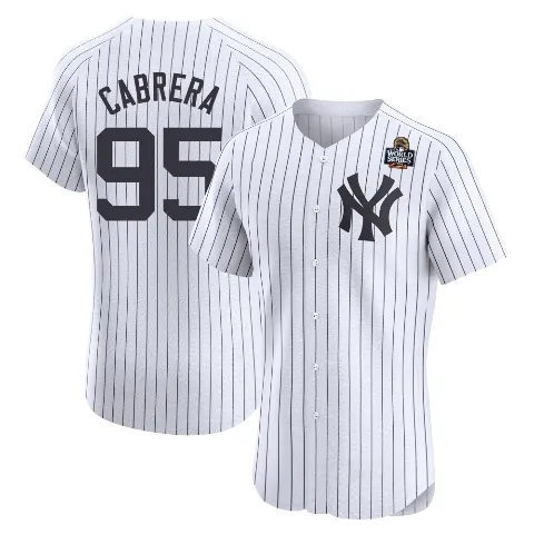 Men's New York Yankees ＃95 Oswaldo Cabrera White Elite Home 2024 World Series Jersey