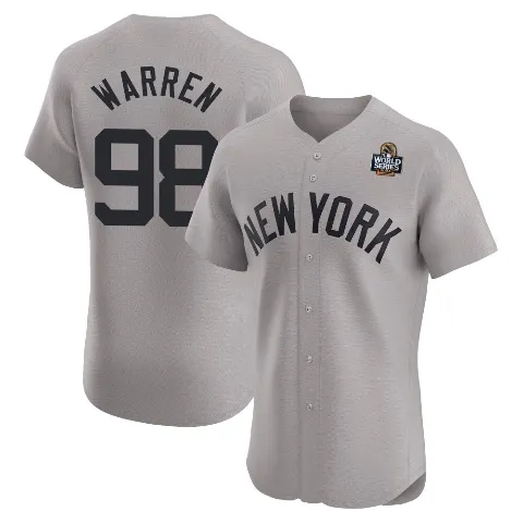Men's New York Yankees ＃98 Will Warren Gray Elite Road 2024 World Series Jersey