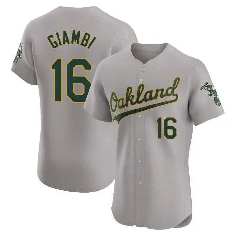 Men's Oakland Athletics ＃16 Jason Giambi Gray Elite Road Jersey