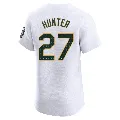 Men's Oakland Athletics ＃27 Catfish Hunter White Elite Home Jersey