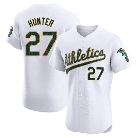 Men's Oakland Athletics ＃27 Catfish Hunter White Elite Home Jersey