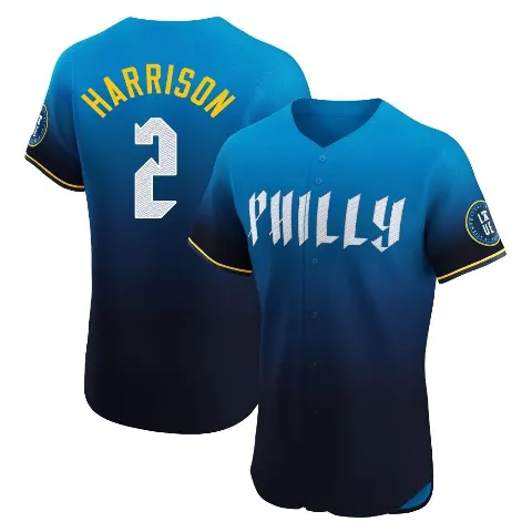 Men's Philadelphia Phillies ＃2 Josh Harrison Blue Elite 2024 City Connect Jersey