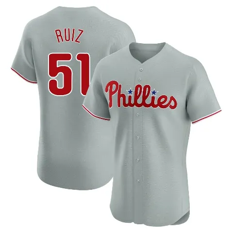Men's Philadelphia Phillies ＃51 Carlos Ruiz Gray Elite Road Jersey