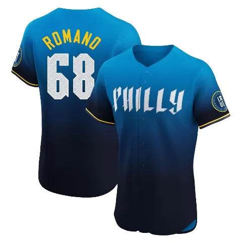 Men's Philadelphia Phillies ＃68 Jordan Romano Blue Elite 2024 City Connect Jersey