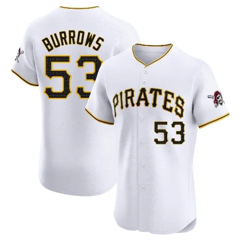 Men's Pittsburgh Pirates ＃53 Mike Burrows White Elite Home Jersey