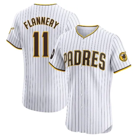 Men's San Diego Padres ＃11 Tim Flannery White Elite Home Patch Jersey