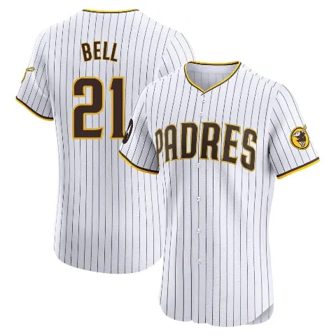 Men's San Diego Padres ＃21 Heath Bell White Elite Home Patch Jersey