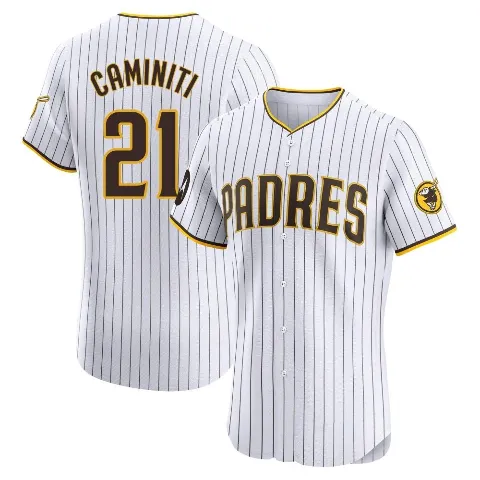 Men's San Diego Padres ＃21 Ken Caminiti White Elite Home Patch Jersey