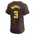 Men's San Diego Padres ＃3 Jackson Merrill Brown Elite Road Vapor Premier Jersey