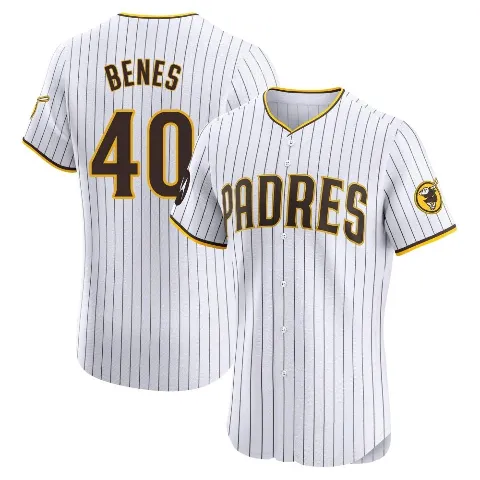 Men's San Diego Padres ＃40 Andy Benes White Elite Home Patch Jersey