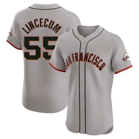 Men's San Francisco Giants ＃55 Tim Lincecum Gray Elite Road Jersey