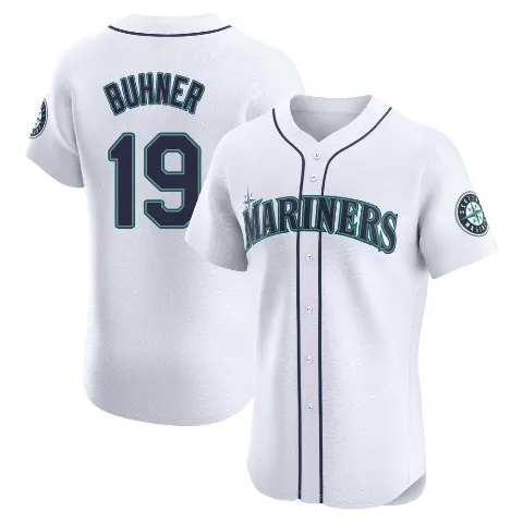 Men's Seattle Mariners ＃19 Jay Buhner White Elite Home Jersey