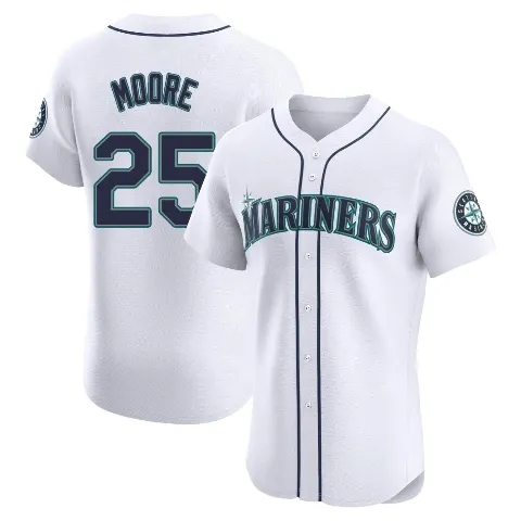 Men's Seattle Mariners ＃25 Dylan Moore White Elite Home Jersey