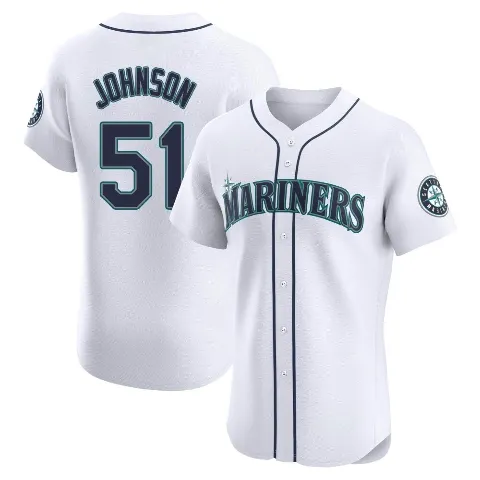 Men's Seattle Mariners ＃51 Randy Johnson White Elite Home Jersey