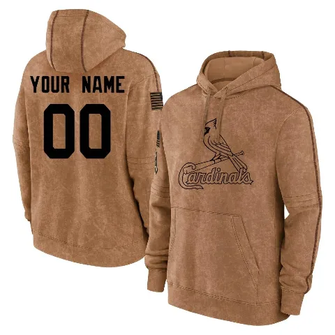 Men's St. Louis Cardinals ＃00 Custom Hoodie Brown Custom 2023 Salute to Service Club Pullover Hoodie