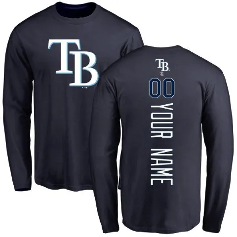 Men's Tampa Bay Rays ＃00 Custom T-Shirt Navy Custom Backer Long Sleeve T-Shirt -