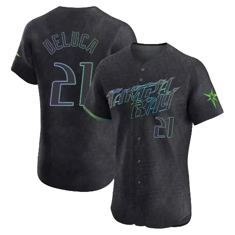 Men's Tampa Bay Rays ＃21 Jonny DeLuca Charcoal Elite 2024 City Connect Jersey