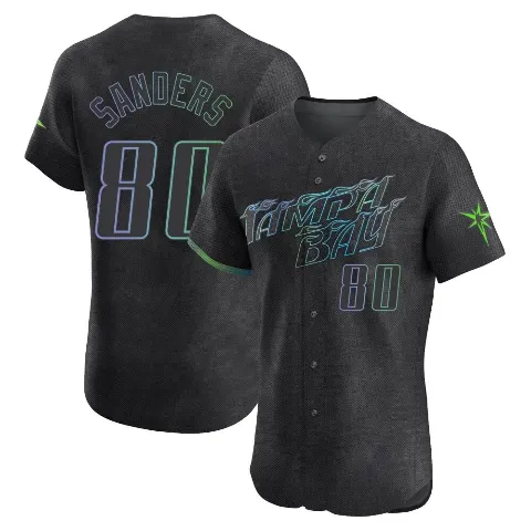 Men's Tampa Bay Rays ＃80 Phoenix Sanders Charcoal Elite 2024 City Connect Jersey