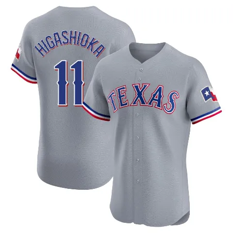 Men's Texas Rangers ＃11 Kyle Higashioka Gray Elite Road Jersey