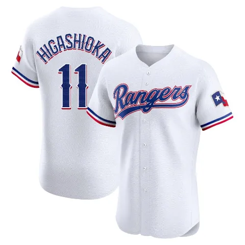 Men's Texas Rangers ＃11 Kyle Higashioka White Elite Home Jersey