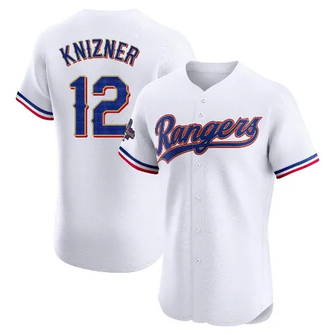 Men's Texas Rangers ＃12 Andrew Knizner Gold Elite White 2024 Collection Jersey