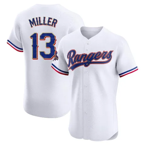 Men's Texas Rangers ＃13 Brad Miller Gold Elite White 2024 Collection Jersey