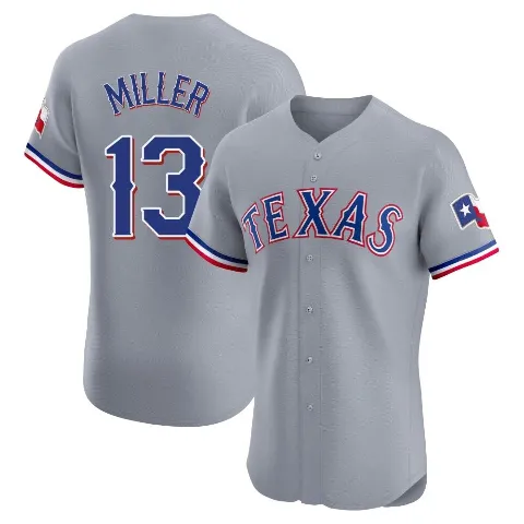 Men's Texas Rangers ＃13 Brad Miller Gray Elite Road Jersey