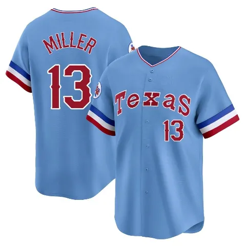 Men's Texas Rangers ＃13 Brad Miller Light Blue Limited Cooperstown Collection Jersey