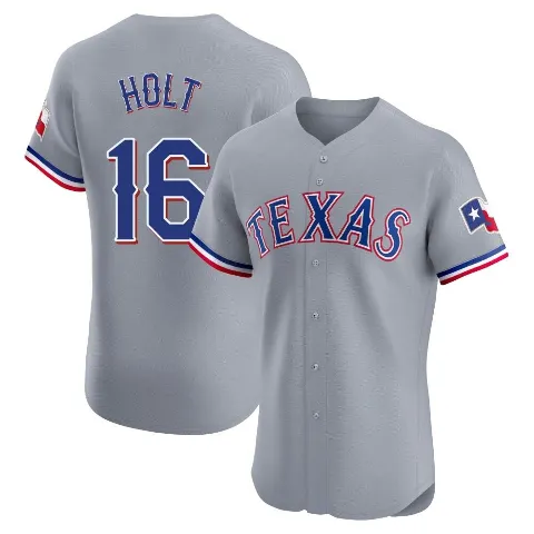 Men's Texas Rangers ＃16 Brock Holt Gray Elite Road Jersey