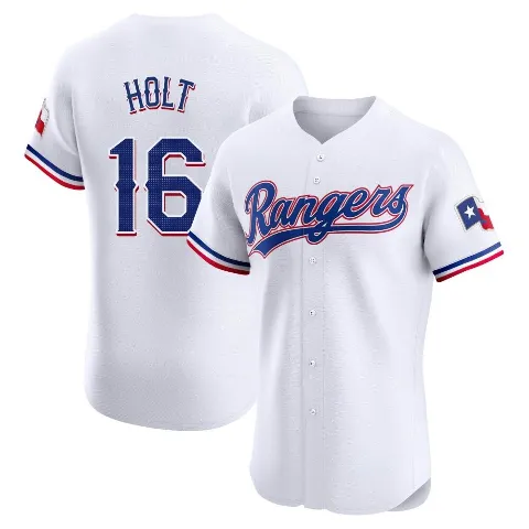 Men's Texas Rangers ＃16 Brock Holt White Elite Home Jersey