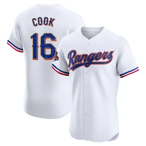 Men's Texas Rangers ＃16 Casey Cook Gold Elite White 2024 Collection Jersey