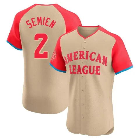 Men's Texas Rangers ＃2 Marcus Semien Cream Elite American League 2024 All-Star Game Jersey