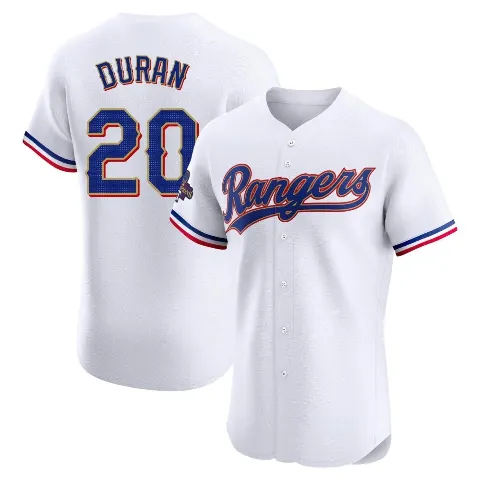 Men's Texas Rangers ＃20 Ezequiel Duran Gold Elite White 2024 Collection Jersey