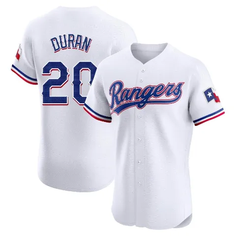 Men's Texas Rangers ＃20 Ezequiel Duran White Elite Home Jersey