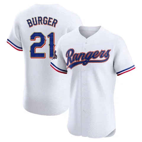 Men's Texas Rangers ＃21 Jake Burger Gold Elite White 2024 Collection Jersey
