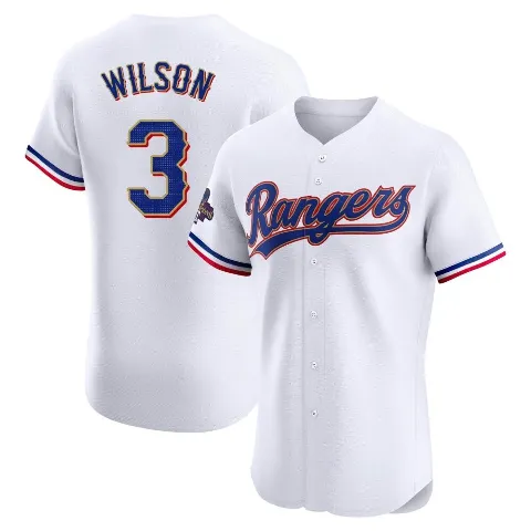 Men's Texas Rangers ＃3 Russell Wilson Gold Elite White 2024 Collection Jersey