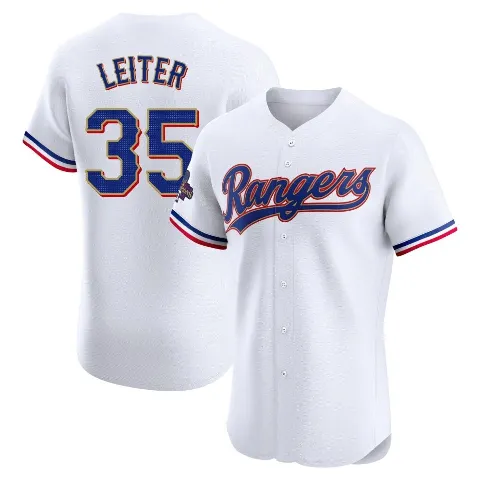 Men's Texas Rangers ＃35 Jack Leiter Gold Elite White 2024 Collection Jersey