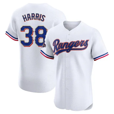 Men's Texas Rangers ＃38 Dustin Harris Gold Elite White 2024 Collection Jersey